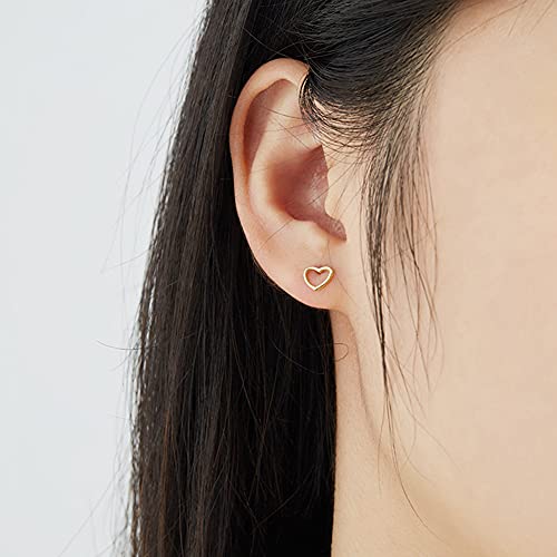 Izpack Minimalist Hollow Heart Shape Tiny Stud Earrings Sterling Silver Cartilage Tragus Screwback Studs Earring Helix Barbell Piercing for Women Jewelry Gifts for Her Daughter Xmas 20G (Gold) - Image 3