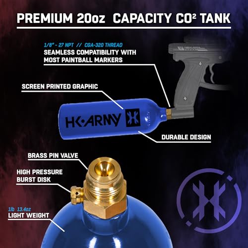 HK Army 20oz Aluminum CO2 Tank - High Pressure Compressed Air System for Paintball & Airsoft Gear - Blue - Image 3