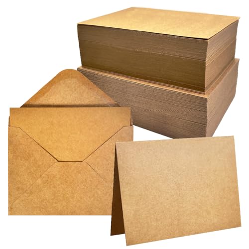 ANSSDO 100 Pack Blank Cards and Envelopes 5x7 Inch Premium Kraft Stationery Greeting Cards with Envelope Bulk Blank Cards with Envelope for Card Making and DIY Invitations - Image 1