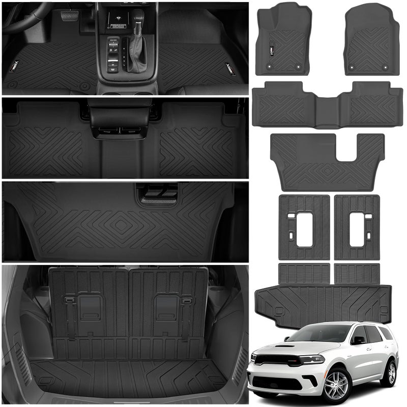 Floor Mats for 20162024 2025 Dodge Durango 7 Seats with Trunk Mat All Weather TPE Protection 3 Rows Car Floor Liners Full Set with Cargo Liners