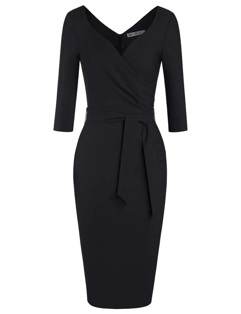 MUXXN Womens Little Black Wrap Collar High Stretch Winter Evening Party Dress (Black M) - Image 5
