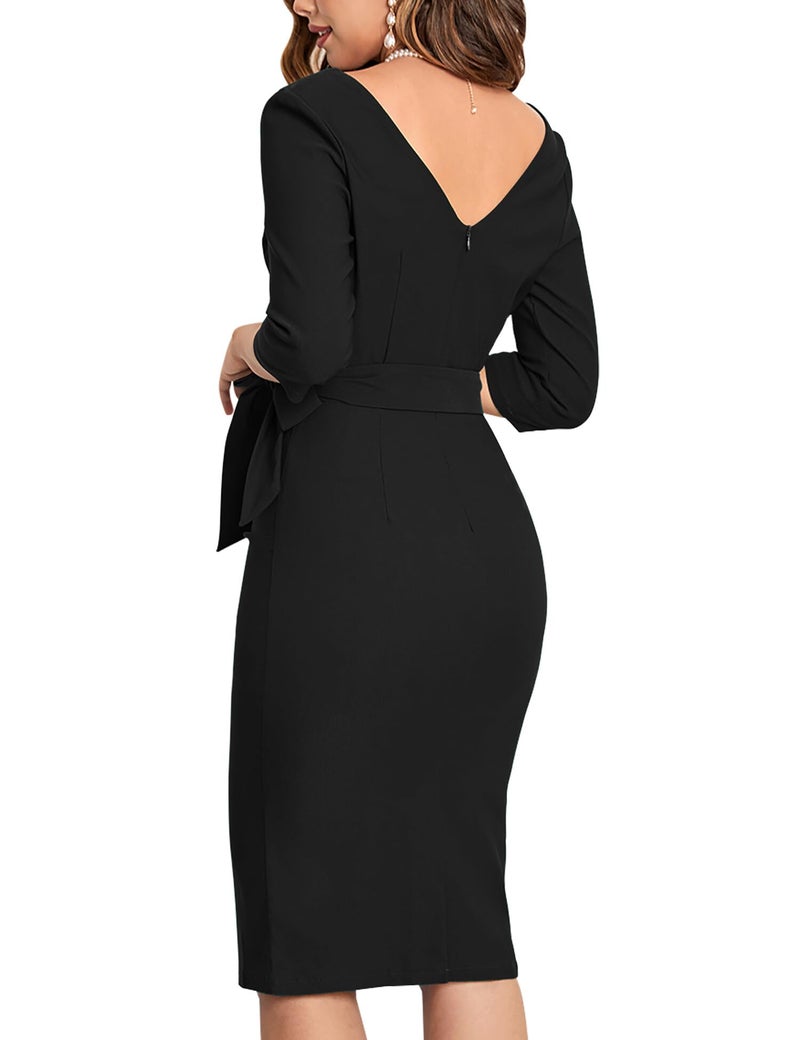 MUXXN Womens Little Black Wrap Collar High Stretch Winter Evening Party Dress (Black M) - Image 2