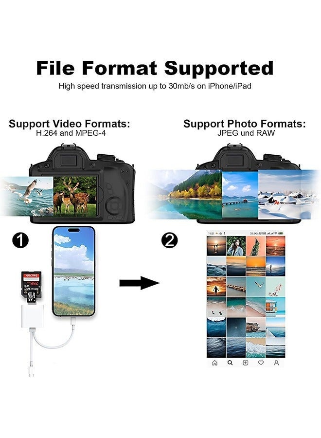 كيلا قارئ بطاقة SD لكاميرا iPhone وiPad، قارئ بطاقة ذاكرة بفتحة مزدوجة يدعم بطاقة SD وTF، كاميرا مراقبة، محول بطاقة SD، قارئ بطاقة Micro SD محمول، التوصيل والتشغيل - Image 4