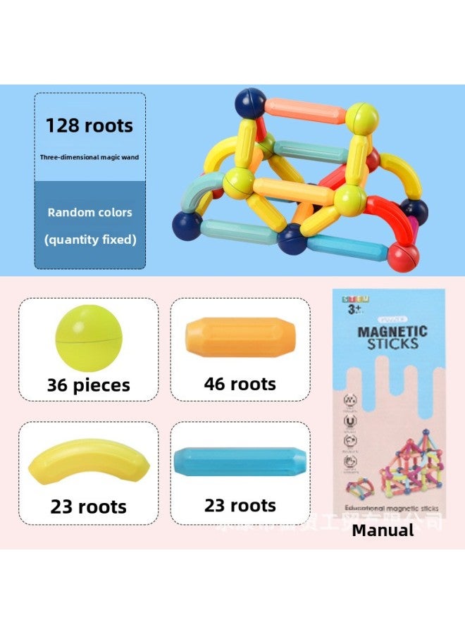 Manufacturers Supply High-intensity Magnetic Stick Color Early Education Kindergarten Children Assembled Magnet Magnetic Building Block Toys-Color:Magnetic Rod 128 Package  - Image 1