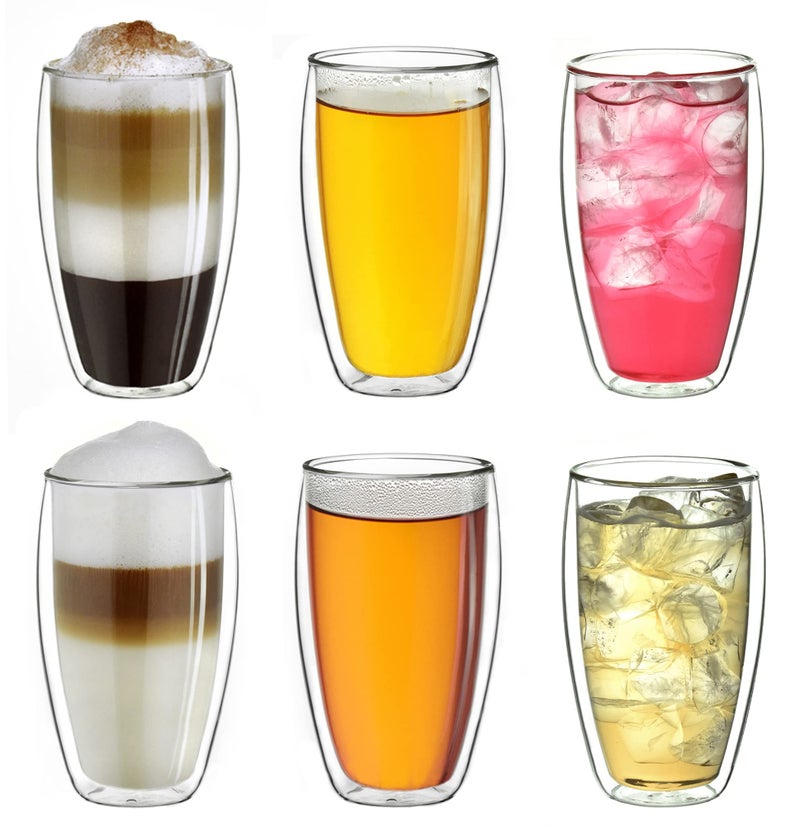Creano Double Walled Coffee Glasses 250ml  Insulated Cappuccino Cups  Latte Macchiato Tea  Also Suitable for Small Hands  6 pcs Pack of 1