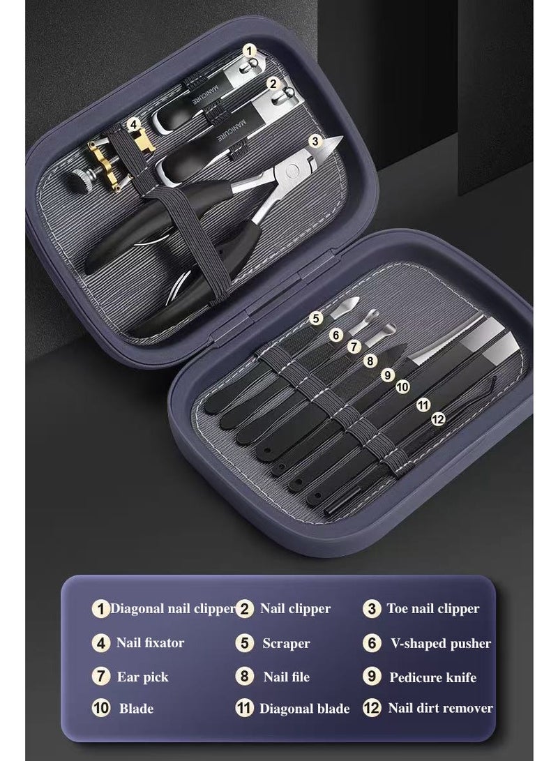 المانيكير 12 قطعة الأظافر المقاطع مجموعة لسمكة وأظافر أصابع القدم المكثفة المهنية أدوات Paronychia مع ملف الأظافر المكثفة - Image 2