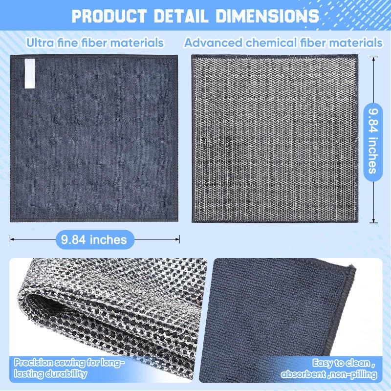 Forggon 10 Pcs New Upgrade2-Layer Nonscratch Wire Dishcloth Wire Dishwashing Rag  Non-Scratch Wire Dishwashingragsfor Wet And Dry  Kitchen Cleaning Dish Ragsfor Cookware Sinks  Dishes Stove - Image 2