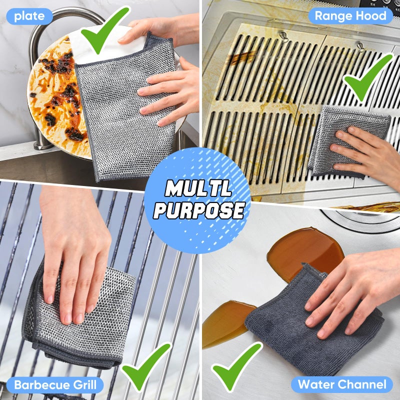 Forggon 10 Pcs New Upgrade2-Layer Nonscratch Wire Dishcloth Wire Dishwashing Rag  Non-Scratch Wire Dishwashingragsfor Wet And Dry  Kitchen Cleaning Dish Ragsfor Cookware Sinks  Dishes Stove - Image 4