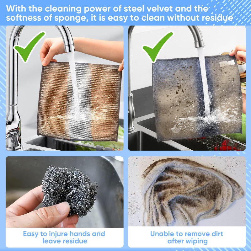 Forggon 10 Pcs New Upgrade2-Layer Nonscratch Wire Dishcloth Wire Dishwashing Rag  Non-Scratch Wire Dishwashingragsfor Wet And Dry  Kitchen Cleaning Dish Ragsfor Cookware Sinks  Dishes Stove - Image 3