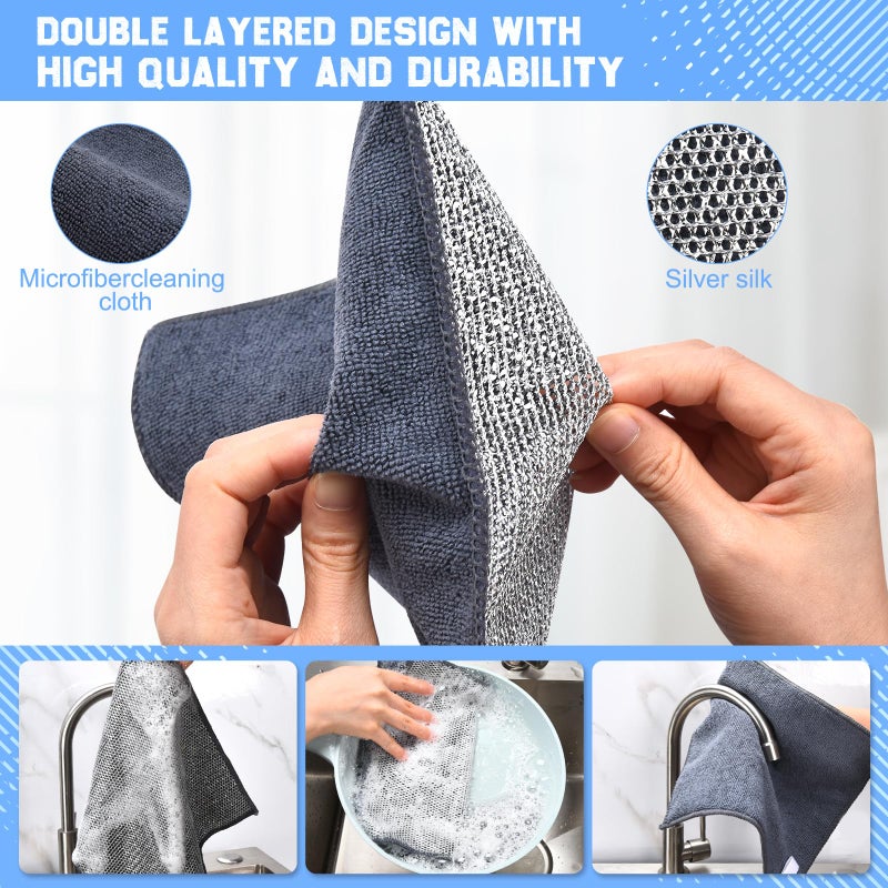 Forggon 10 Pcs New Upgrade2-Layer Nonscratch Wire Dishcloth Wire Dishwashing Rag  Non-Scratch Wire Dishwashingragsfor Wet And Dry  Kitchen Cleaning Dish Ragsfor Cookware Sinks  Dishes Stove - Image 5