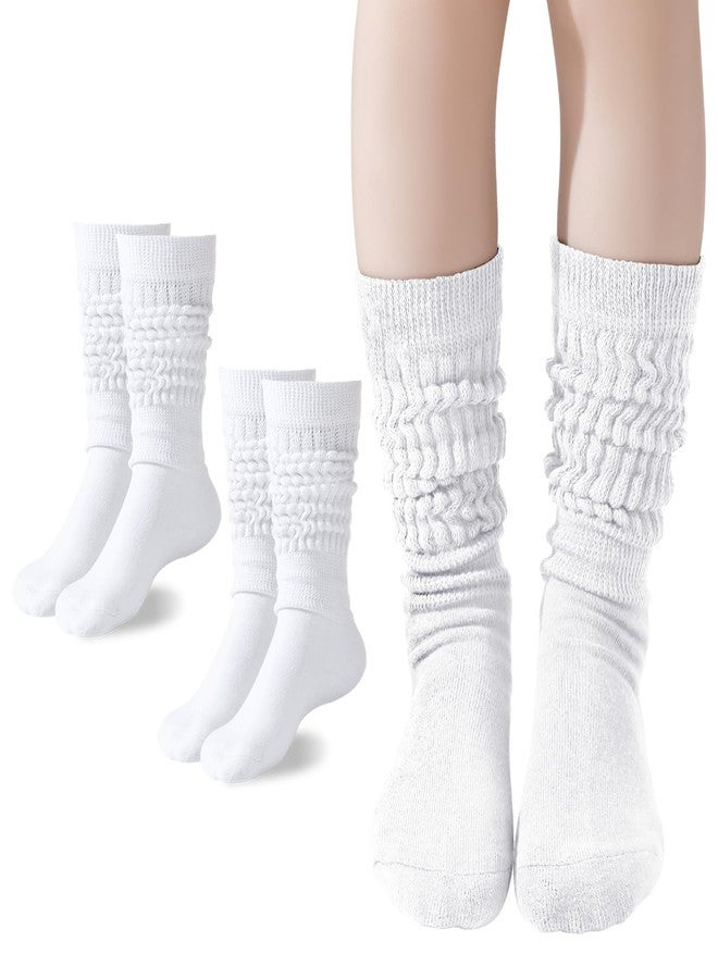 Mini Angel Angel Mini Slouch Scrunch Socks - 2 Pairs Girls' White Knee High Soft Warm Stacked Boot Socks (4-7 Years) - Image 1