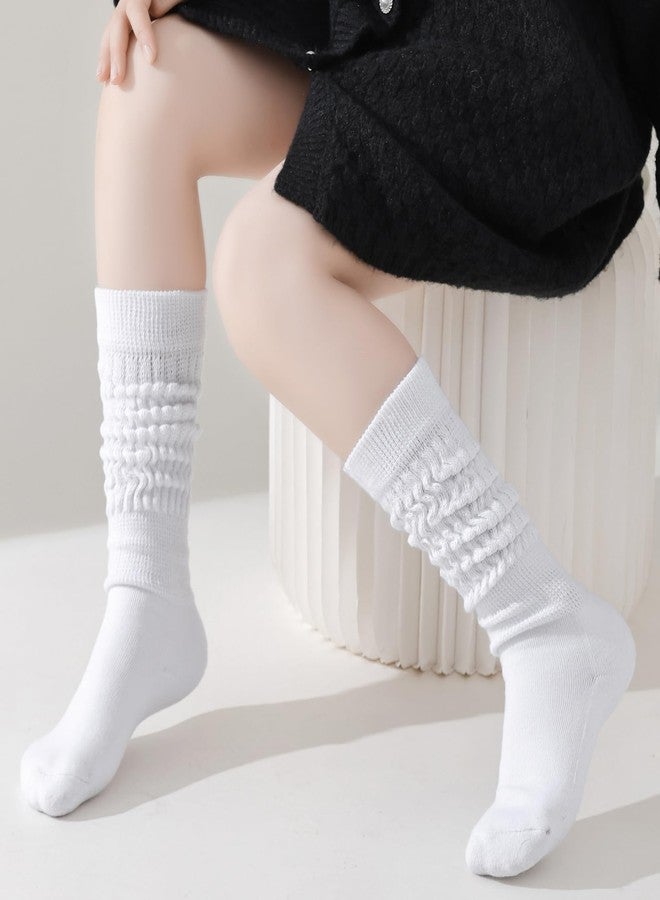 Mini Angel Angel Mini Slouch Scrunch Socks - 2 Pairs Girls' White Knee High Soft Warm Stacked Boot Socks (4-7 Years) - Image 2
