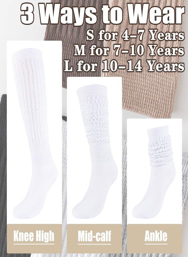 Mini Angel Angel Mini Slouch Scrunch Socks - 2 Pairs Girls' White Knee High Soft Warm Stacked Boot Socks (4-7 Years) - Image 5