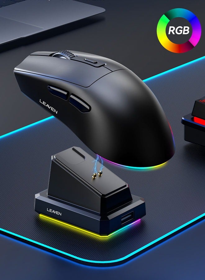 ليفن ماوس ألعاب لاسلكي مع قاعدة شحن RGB، وضع مزدوج 2.4 جيجاهرتز/بلوتوث، ماوس ألعاب خفيف الوزن، ماوس لاسلكي قابل لإعادة الشحن، فئران ألعاب لأجهزة الكمبيوتر الشخصية/الكمبيوتر المحمول/ويندوز/ماك - Image 1