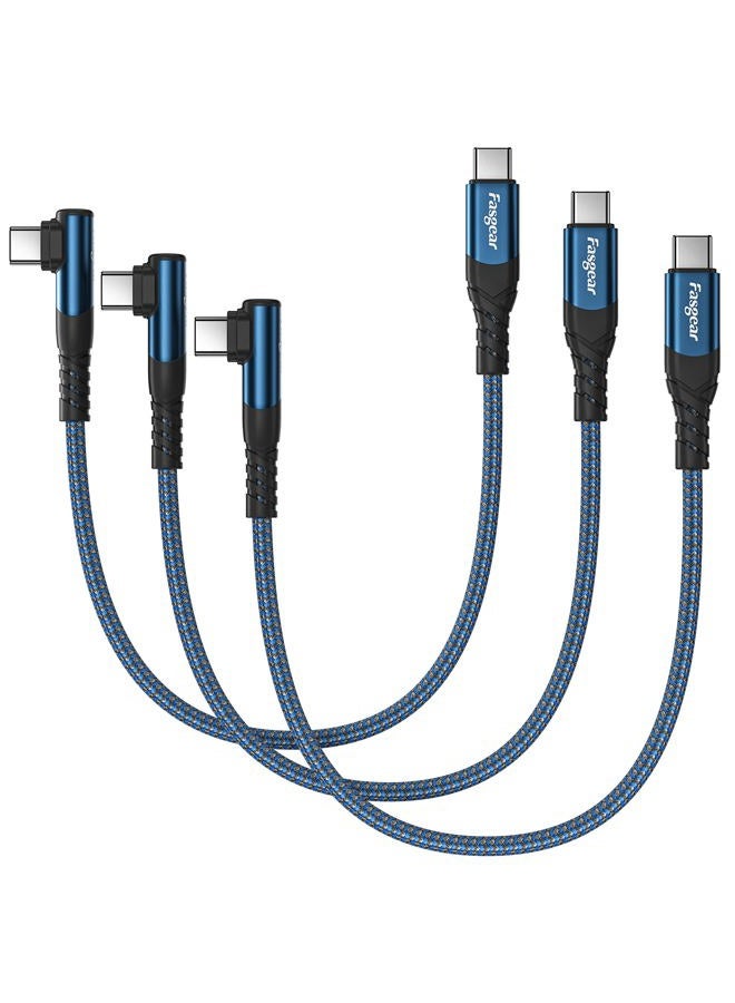 Fasgear Short USB C to USB C Cable - 3 Pack 1ft 60W USB 2.0 Type C Charger Fast Charging Braided Right Angle Compatible for Galaxy S22 S21 Ultra S20 Mac-Book Air i-Pad Mini 6 (Blue)  - Image 1