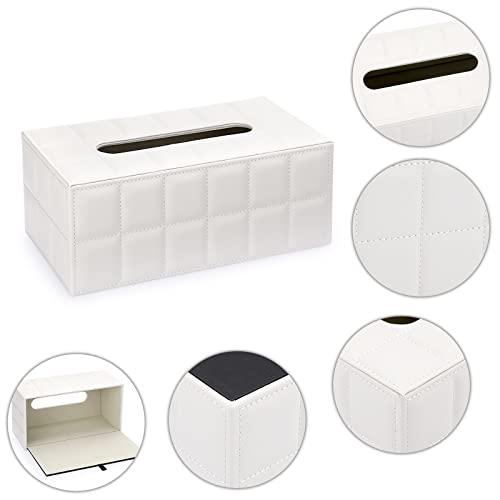 Sumnacon Rectangular Leather Tissue Box Cover - Stylish Tissue Box Holder with Magnetic Bottom, Decorative PU Tissue Box for Vanity Dresser Night Stand Table Countertop Home Office Car,Grid White - Image 4
