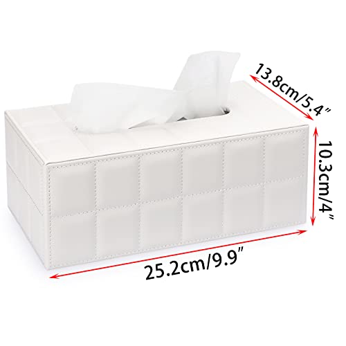 Sumnacon Rectangular Leather Tissue Box Cover - Stylish Tissue Box Holder with Magnetic Bottom, Decorative PU Tissue Box for Vanity Dresser Night Stand Table Countertop Home Office Car,Grid White - Image 3