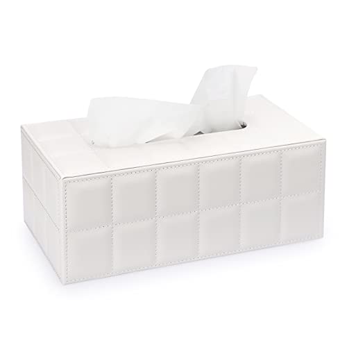 Sumnacon Rectangular Leather Tissue Box Cover - Stylish Tissue Box Holder with Magnetic Bottom, Decorative PU Tissue Box for Vanity Dresser Night Stand Table Countertop Home Office Car,Grid White - Image 1