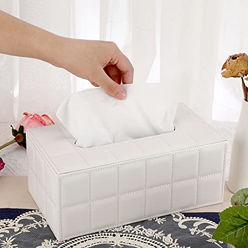 Sumnacon Rectangular Leather Tissue Box Cover - Stylish Tissue Box Holder with Magnetic Bottom, Decorative PU Tissue Box for Vanity Dresser Night Stand Table Countertop Home Office Car,Grid White - Image 5