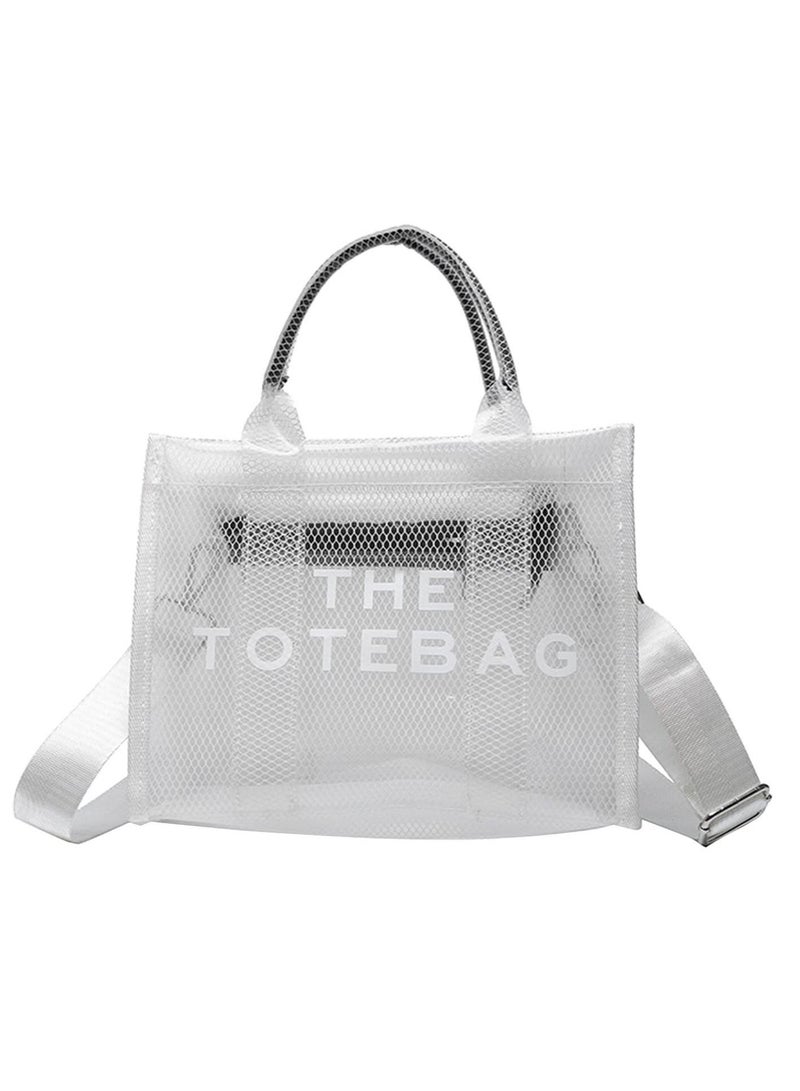 KASTWAVE Fashion Clear Tote Bag for Women, lightweight PVC Beach Bag, Small Handbag, Shoulder Crossbody Purse for Work, Travel, Pool, Stadium - Image 1