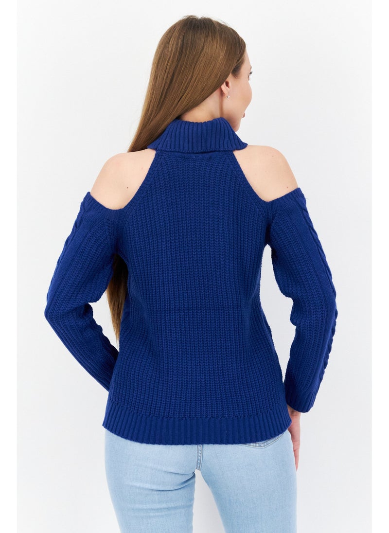 BRAVE SOUL Women Mock Neck Knitted Sweater, Blue - Image 5