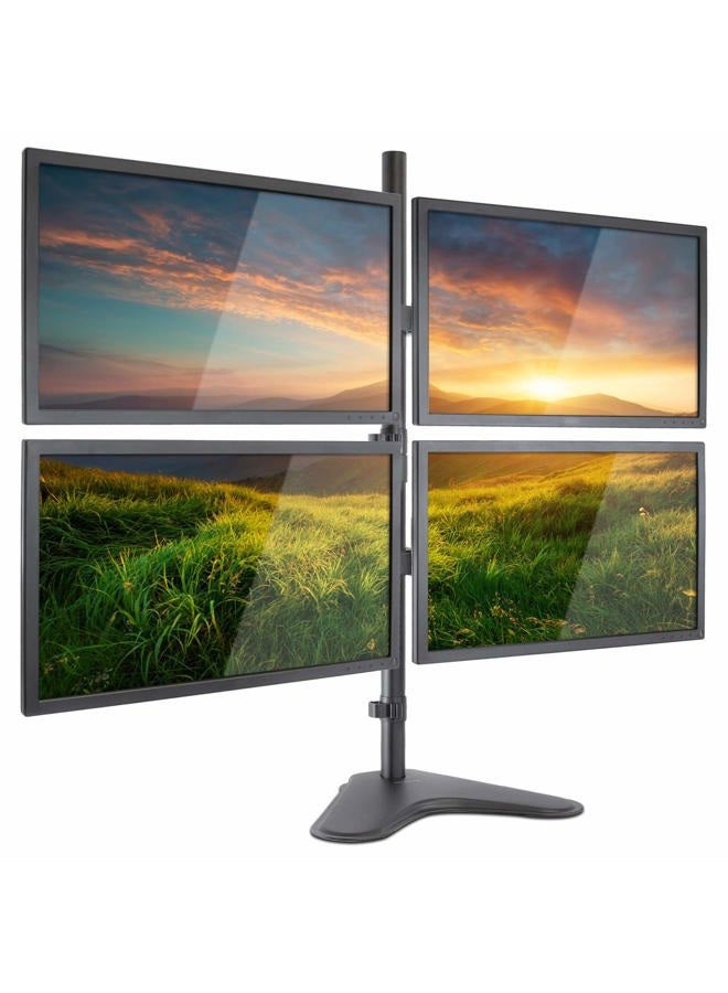 Mount-It! Quad Monitor Stand | Height Adjustable Free Standing 4 Screen Mount | Fits Monitors up to 32 Inches | Black, Steel | MI-2784 - Image 2