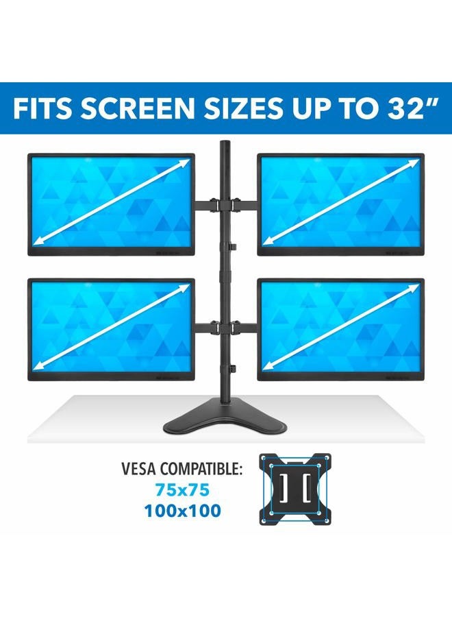 Mount-It! Quad Monitor Stand | Height Adjustable Free Standing 4 Screen Mount | Fits Monitors up to 32 Inches | Black, Steel | MI-2784 - Image 3