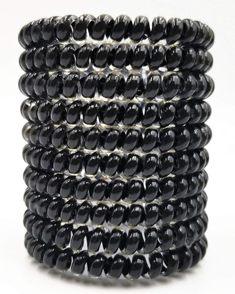 15 Pcs Black Spiral Telephone Cord Plastic Hair Ties, No Crease Coil Elastics