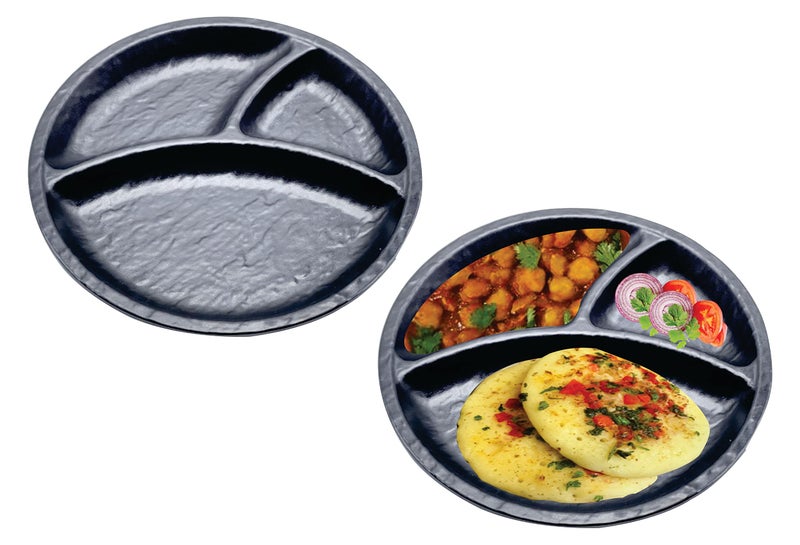 ZIDO Pack of 2/ Multipurpose Round Shape Divider Plate for PAV BHAJI/CHILLA/IDLI/DOSA/VADA/Chole KULCHE/PANEER KULCHE ETC. - Image 1