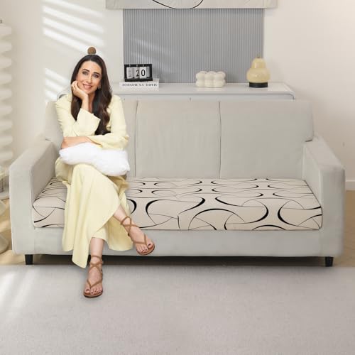 HOKIPO 'Elira Series' 140gsm Stretchable Elastic Seat Cushion Cover, 3 Seater, Natural Beige Abstract Art (AR-5350-C4) - Image 1