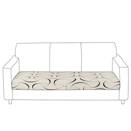 HOKIPO 'Elira Series' 140gsm Stretchable Elastic Seat Cushion Cover, 3 Seater, Natural Beige Abstract Art (AR-5350-C4) - Image 2