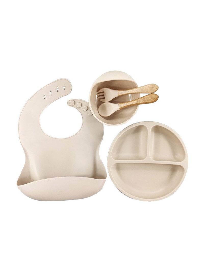 Manhua 5-piece silicone baby feeding set, silicone bib, dining plate, suction cup bowl - Image 1