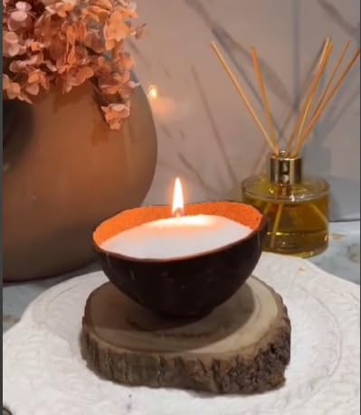 Kunya DIY Sand Wax Powder Candle Making Kit With Natural Coconut Shell Refillable Beaded Pearled All Natural Reusable Self Extinguish Candle for Home Decor (200 GM) - Image 2