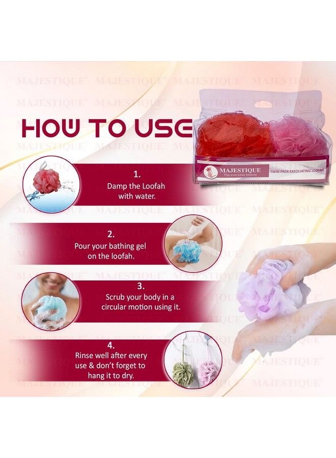MAJESTIQUE Twin Pack Exfoliating Bath Loofah Super Soft Mesh Exfoliating Back Scrubber Body Shower Sponge Random Colours Value Pack Best For Men And Women (Pack Of 2) - Image 3