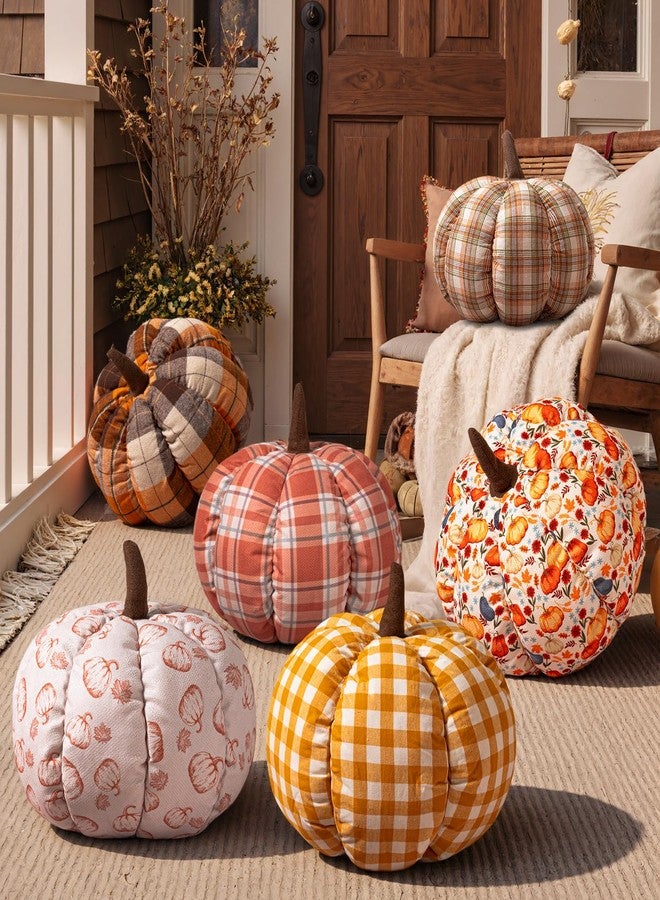 Lanpn Fall Pumpkin Pillow Set of 2, Halloween Decoration Throw Pillow Soft Cute 3D Shaped Cushion for Sofa Couch Bedroom Autumn Thanksgiving Halloween Decor (Plaid A, 12.6x10.6in) - Image 4