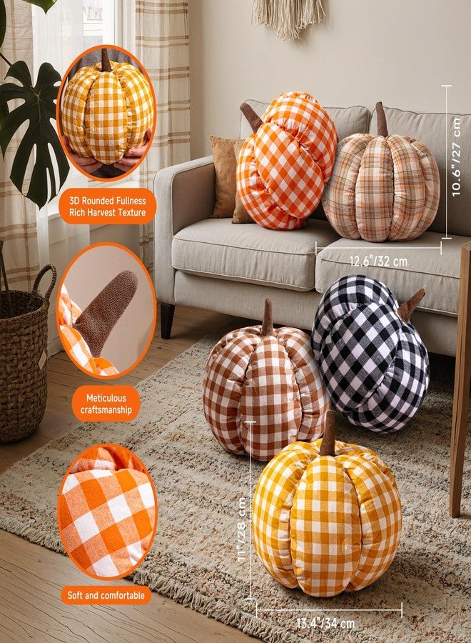Lanpn Fall Pumpkin Pillow Set of 2, Halloween Decoration Throw Pillow Soft Cute 3D Shaped Cushion for Sofa Couch Bedroom Autumn Thanksgiving Halloween Decor (Plaid A, 12.6x10.6in) - Image 3