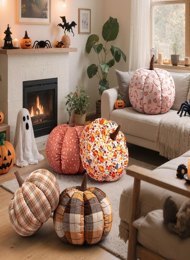 Lanpn Fall Pumpkin Pillow Set of 2, Halloween Decoration Throw Pillow Soft Cute 3D Shaped Cushion for Sofa Couch Bedroom Autumn Thanksgiving Halloween Decor (Plaid A, 12.6x10.6in) - Image 5
