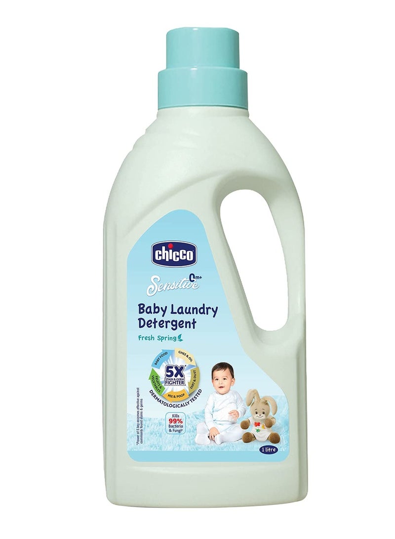 شيكو منظف غسيل الأطفال من شيكو، 5 مرات مقاوم للبقع والجراثيم يقتل 99% من الجراثيم، تم اختباره من قبل أطباء الجلدية لتنظيف فعال ولطيف منعش الربيع (1 لتر سائل) - Image 1