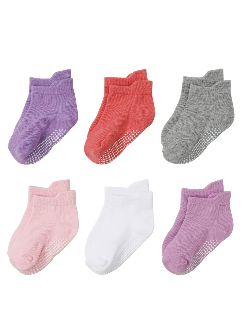 Oasisgalore 6 Pairs Ankle / Low Cut Socks with Non-Slip Grips for Baby Toddlers（S）  - Image 1