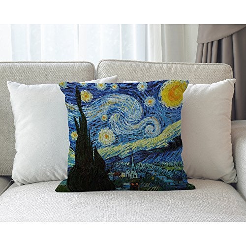 Moslion Van Gogh Pillow Cover Classic Arts Starry Night Throw Pillow Case 18" x 18" Inch Cotton Linen Cushion Cover for Men Women Dark Blue Yellow - Image 5