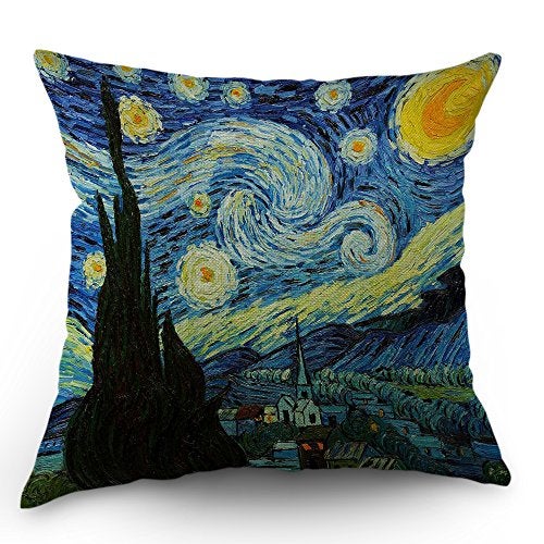 Moslion Van Gogh Pillow Cover Classic Arts Starry Night Throw Pillow Case 18" x 18" Inch Cotton Linen Cushion Cover for Men Women Dark Blue Yellow - Image 1