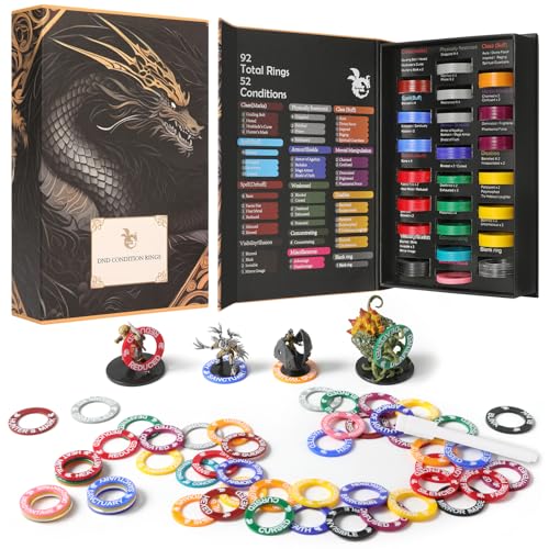 Grajar 52 Unique DND Miniatures Condition Rings 92 PCS Status Effects Markers Including 5 Customizable Blank Rings Ideal for Dungeons and Dragons 5th Edition Best DND Gifts for DM - Image 1