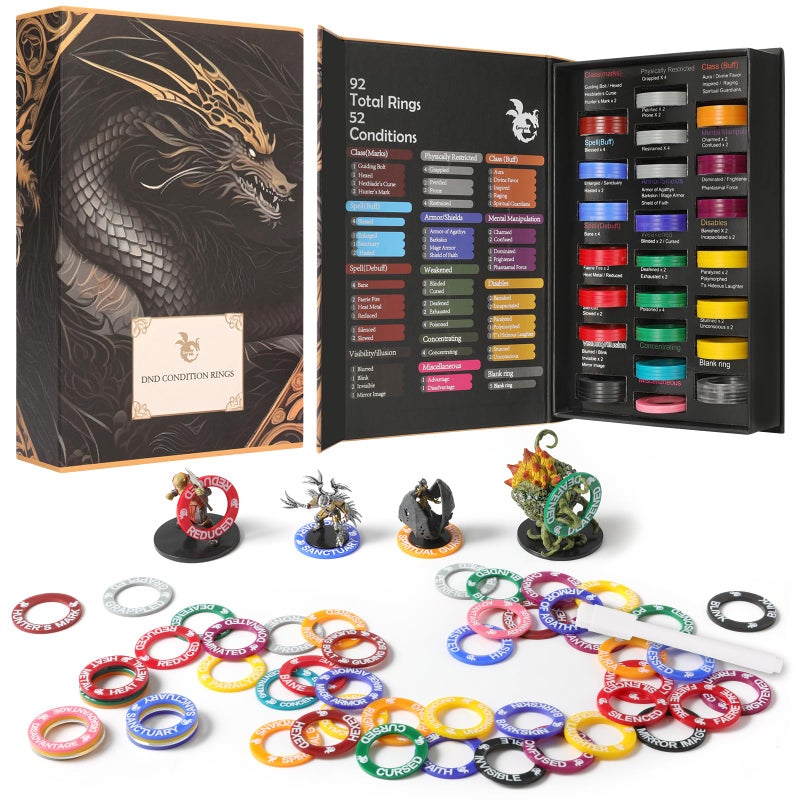 Grajar 52 Unique DND Miniatures Condition Rings 92 PCS Status Effects Markers Including 5 Customizable Blank Rings Ideal for Dungeons and Dragons 5th Edition Best DND Gifts for DM - Image 3