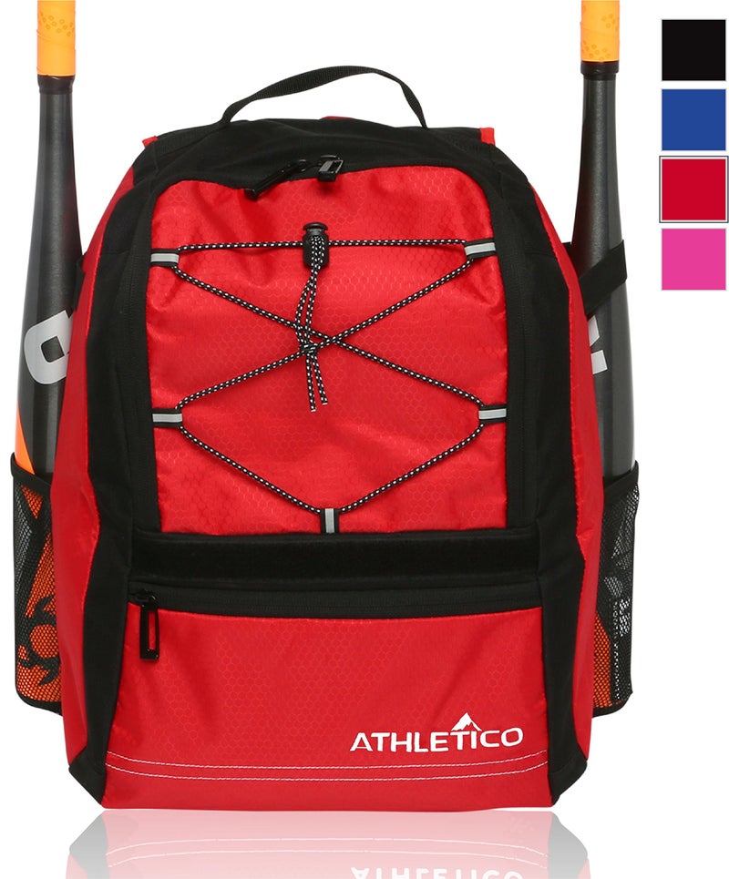 Athletico Youth Baseball Bag - Bat Backpack for Baseball, T-Ball & Softball Equipment & Gear | Holds Bat, Helmet, Glove | Fence Hook (Red) - Image 1
