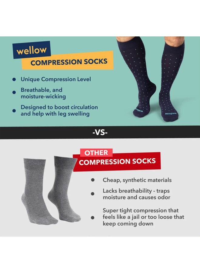 Wellow Knee High Compression Socks for Men & Women | 18-25 mmHg Made with Viscose from Bamboo | Nurses & Pregnancy Support | Relieves Swelling | Regular, MD, Black Golden - Dot - Image 5