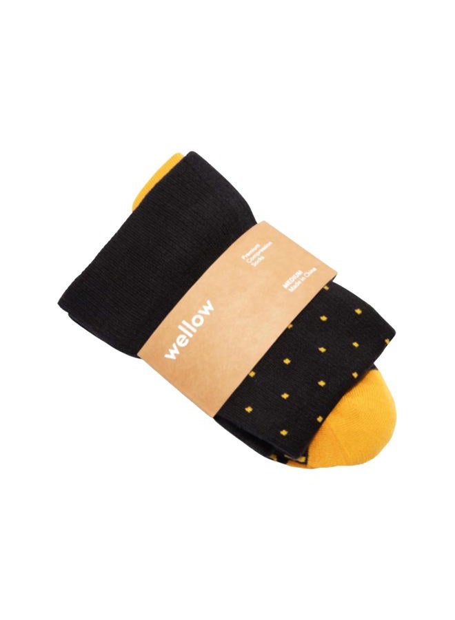 Wellow Knee High Compression Socks for Men & Women | 18-25 mmHg Made with Viscose from Bamboo | Nurses & Pregnancy Support | Relieves Swelling | Regular, MD, Black Golden - Dot - Image 1