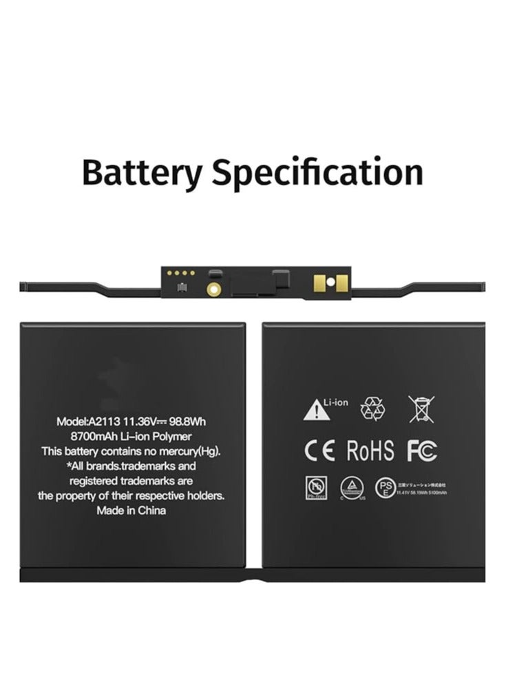 Terabyte بطارية لابتوب بديلة A2113 A2141 متوافقة مع ماك بوك برو ريتينا 16 إنش A2141 2019 EMC 3347 BTO/CTO MVVJ2xx/A MVVK2xx/A MVVL2xx/A MVVM2xx/A [لي-بوليمر 8790 مللي أمبير/99.8 واط ساعي] - Image 3