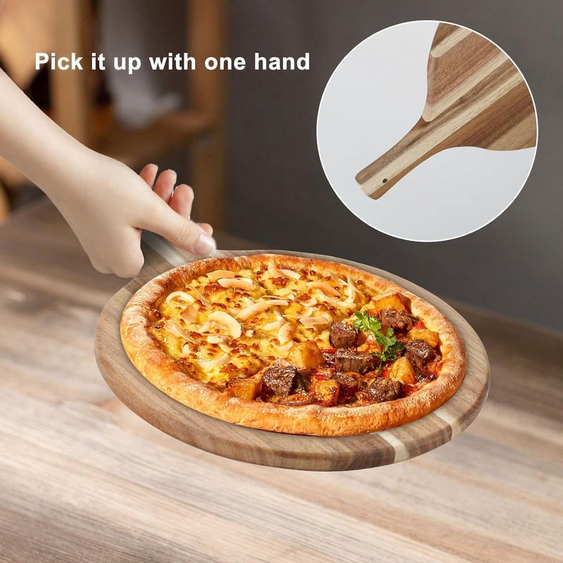 FRTIM Acacia Wood Round Cutting Board with Handle, Pizza Cutting Boards for Kitchen, Small Wooden Chopping Board, Charcuterie Serving Boards for Cheese, Meat, Vegetables, Bread, 15.7" x 11.8" - Image 4