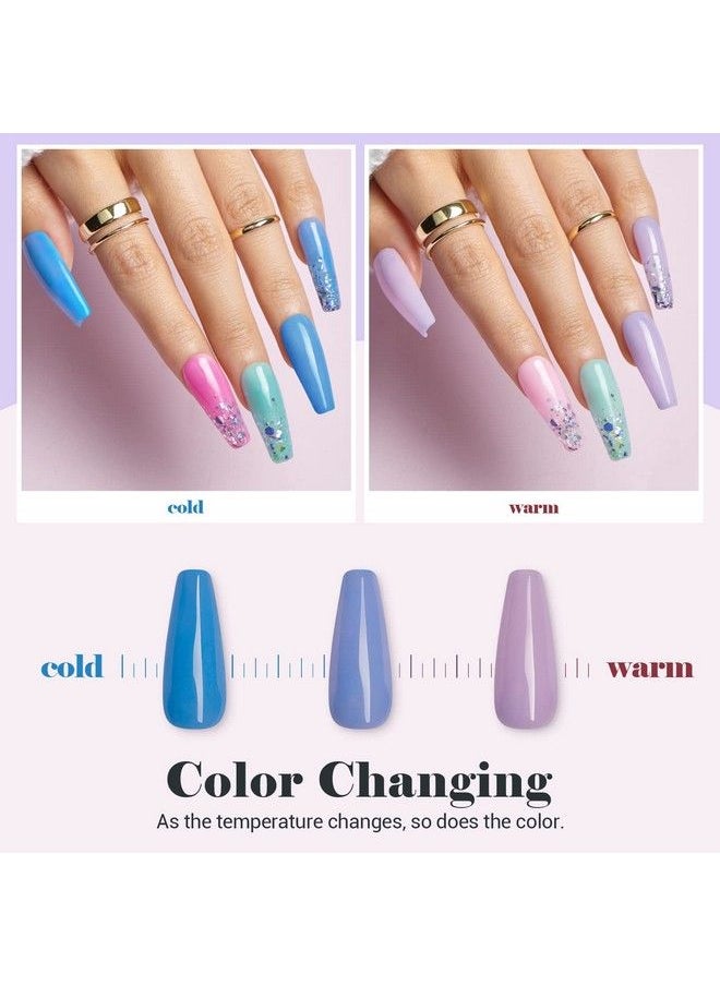 AZUREBEAUTY Color Changing Dip Powder Nail Set Grey Blue Green Pink Red 6 Pcs Trend Ombre Temperature Mood Dipping Powder French Nail Art Manicure Diy Salon Gifts No Need Nail Lamp Cured  - Image 3