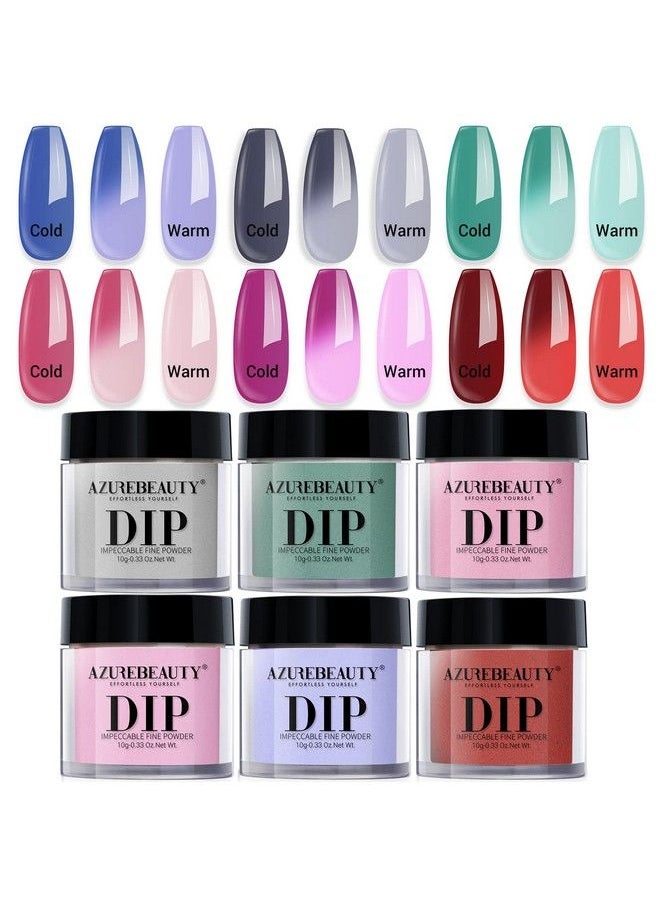 AZUREBEAUTY Color Changing Dip Powder Nail Set Grey Blue Green Pink Red 6 Pcs Trend Ombre Temperature Mood Dipping Powder French Nail Art Manicure Diy Salon Gifts No Need Nail Lamp Cured  - Image 1
